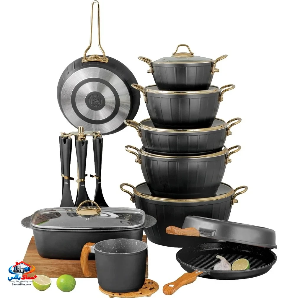 سرویس قابلمه 24 پارچه اویز (Eviz) مدل ویولا Viola فورج آلومینیوم گرانیتی مشکی – اصل ترکیه