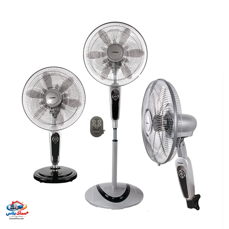 پنکه سه کاره ریموت‌دار سانی مدل DWS-3600 | پنکه ایستاده، رومیزی و دیواری 50 وات با 12 پره و کنترل از راه دور