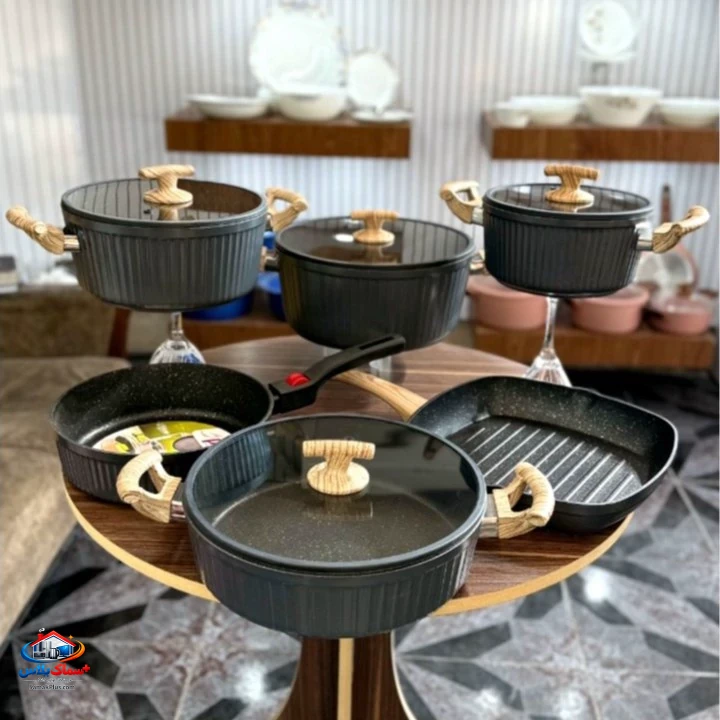سرویس قابلمه آلمینیوم و چدن گرانیتی مدل  السا 10پارچه برند اویز ترکیه pmd مشکی