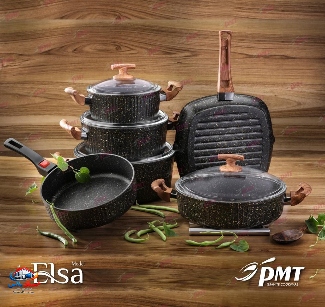 سرویس قابلمه آلمینیوم و چدن گرانیتی مدل  السا 10پارچه برند اویز ترکیه pmd مشکی